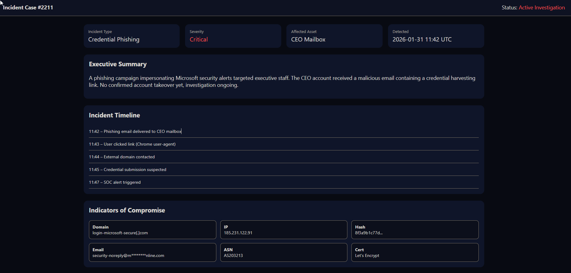 Incident investigation view